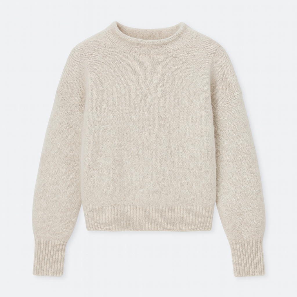 Crew neck jumper with a soft textured finish, ribbed cuffs, and hem.