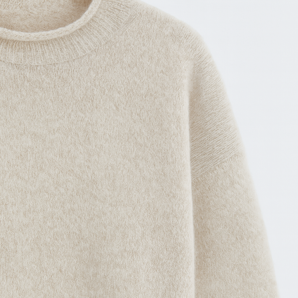 Crew neck jumper with a soft textured finish, ribbed cuffs, and hem.