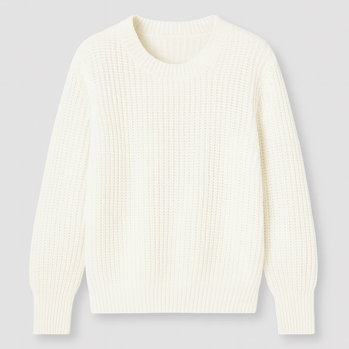 Crew neck jumper with a textured knit design and ribbed cuffs and hem.