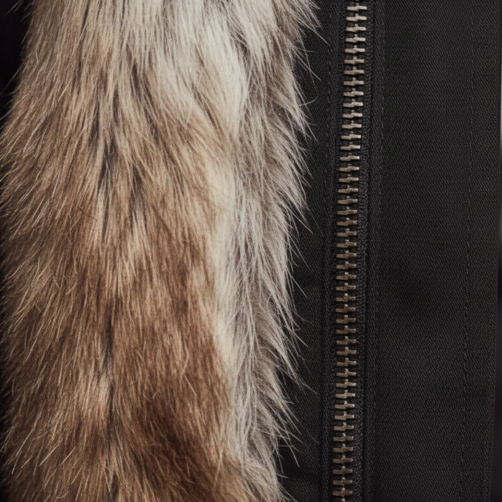  Close-up look of a black coat with a fur collar, good for polished fall and winter outfits.