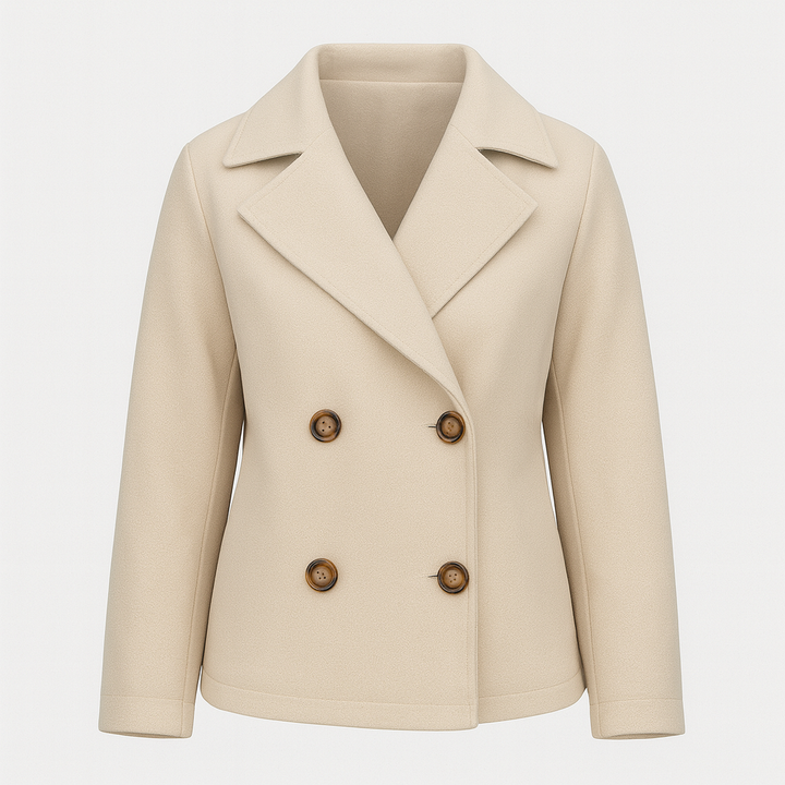 Wool-blend double-breasted peacoat with wide lapel collar and button closure