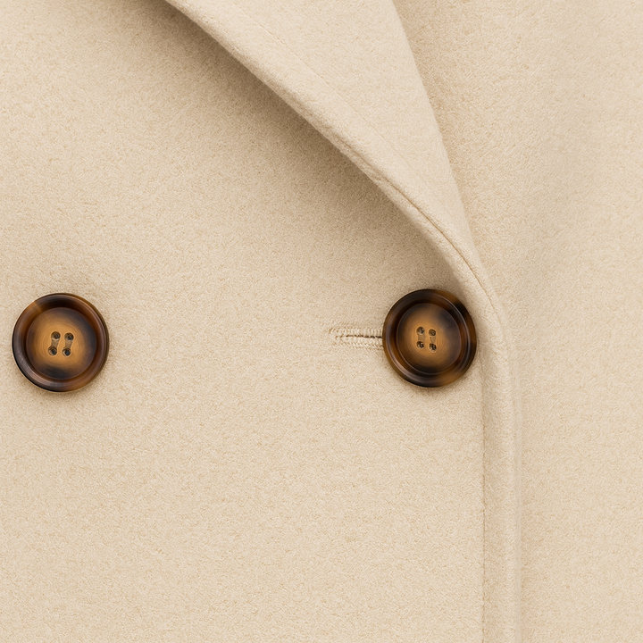 Wool-blend double-breasted peacoat with wide lapel collar and button closure