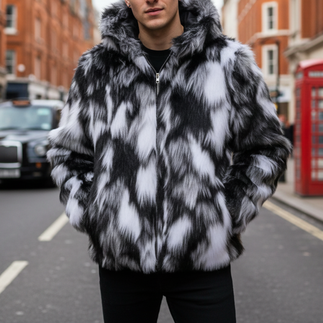 Black fleece-lined hoodie jacket with a zip-up front, long sleeves, and front pockets, ideal for fall and winter wear.